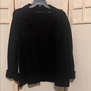 Black Button-Up Boiled Wool Cardigan